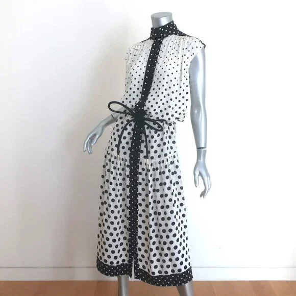 Zimmermann Polka Dot Belted Midi Dress White/Black Silk Crepe Size 1 - Picture 4 of 7